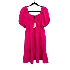 Universal Thread Goods Co Gauze Mini Dress L Pink Puff Sleeve Tiered Summer NWT